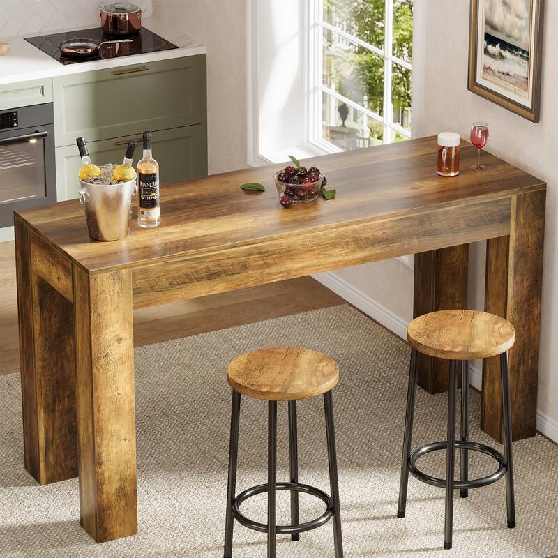 63" Wooden Counter Height Bar Table, Rectangular High Top Dining Table for Kitchen, Home Bar, Living Room