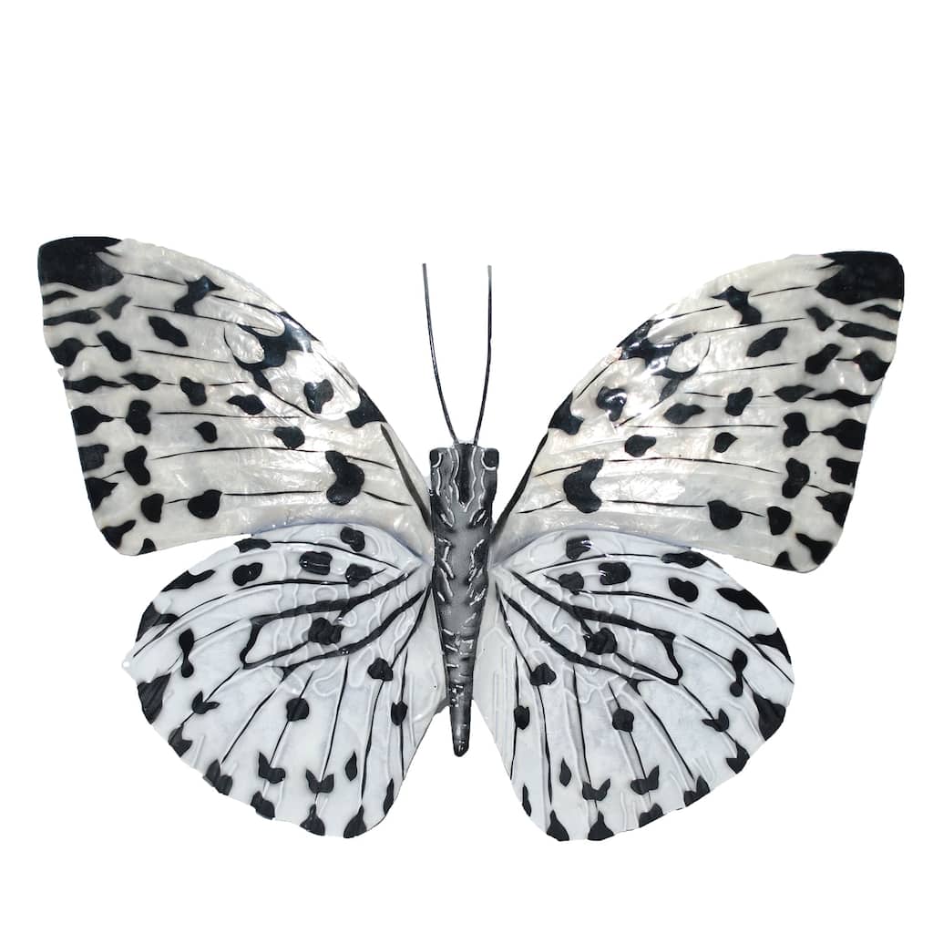 Eangee Handmade Butterfly Capiz Shell Wall Decor Black And White, 11 x 1 x 8 in.