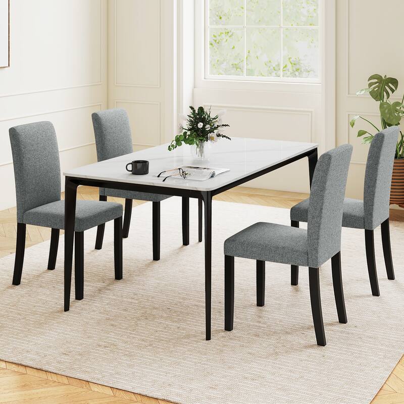 Gymax Dining Chair Set of 4 Mid-Century Modern Fabric Upholstered