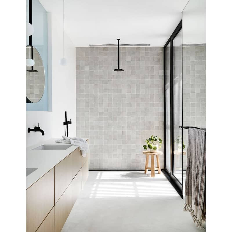 Contemporary Zellige Panels, 12"x12"x1/2", Squares in Off-White - Set of 7 - Off White