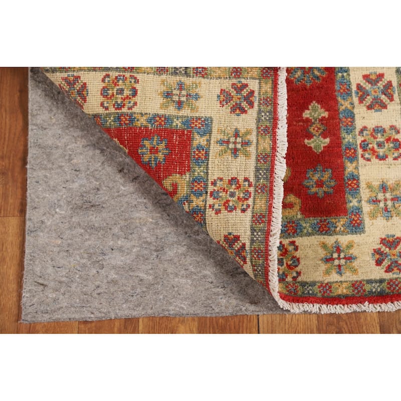 Geometric Red Kazak Oriental Foyer Rug Hand-Knotted Wool Carpet - 2'0" x 3'0"