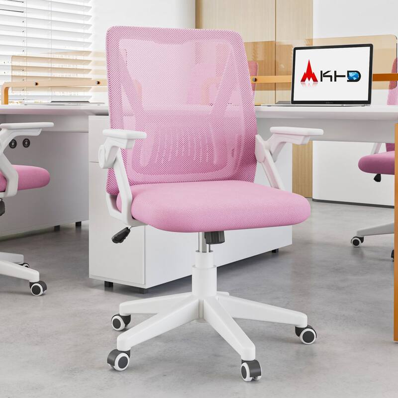 VECELO Translucent Mesh Office Chair with 360° Swivel Adjustable Height 90° Lifting Armrests for Home Office & Gaming Chair - Pink