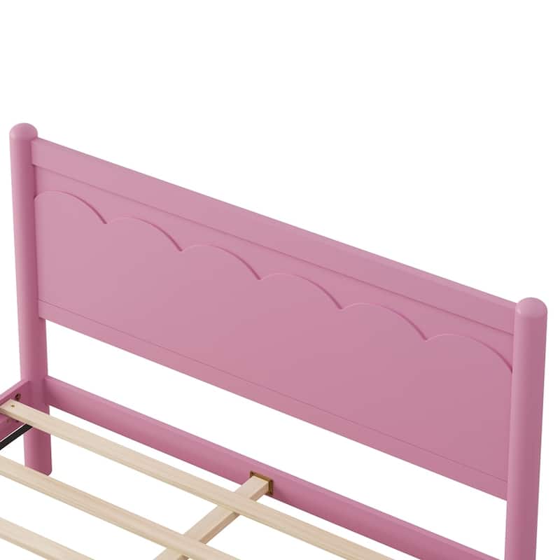 Wood Platform Bed Frame with Headboard and Wooden Slat Support