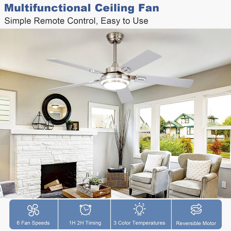 42-52Inch Ceiling Fan with Light: with 5 Blades Dual Finish Reversible - with Remote Control for Living Room Outdoor Patios