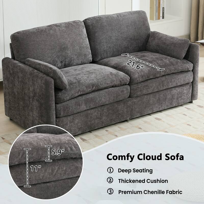 2 Seat Couch Loveseat Sofa with Double-Layered Cushion, Modern Sofa Ergonomic Loveseat Sofa with Lumbar Pillow