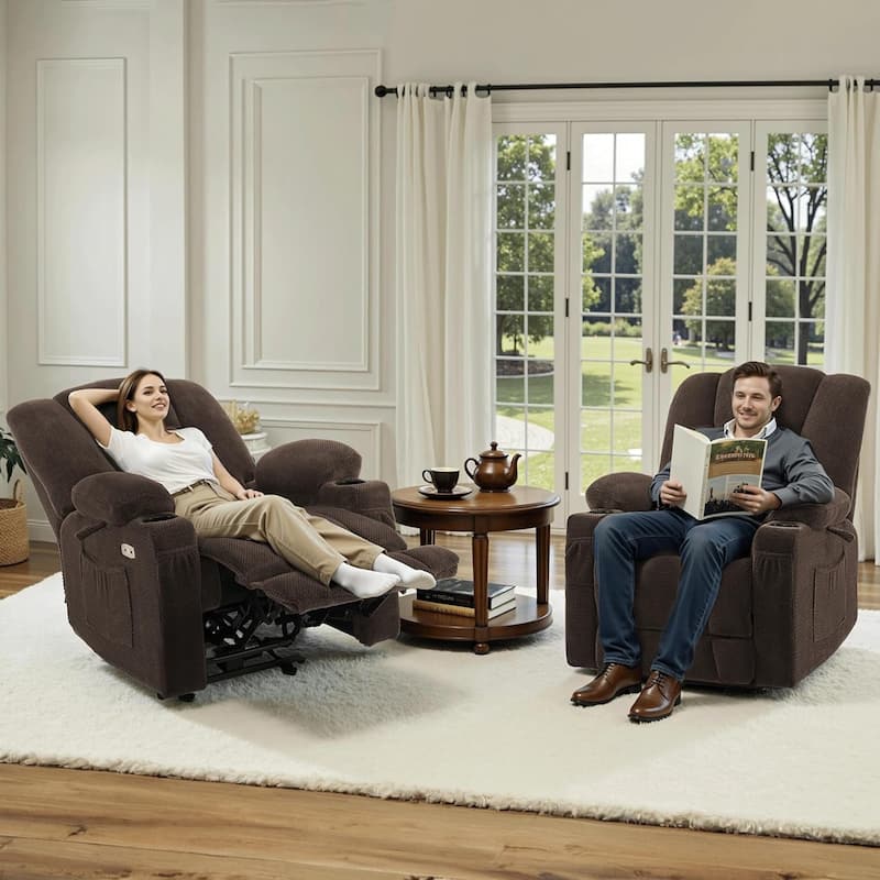 MCombo Electric Power Recliner Chair with Massage & Heat, Plush Fabric 8015