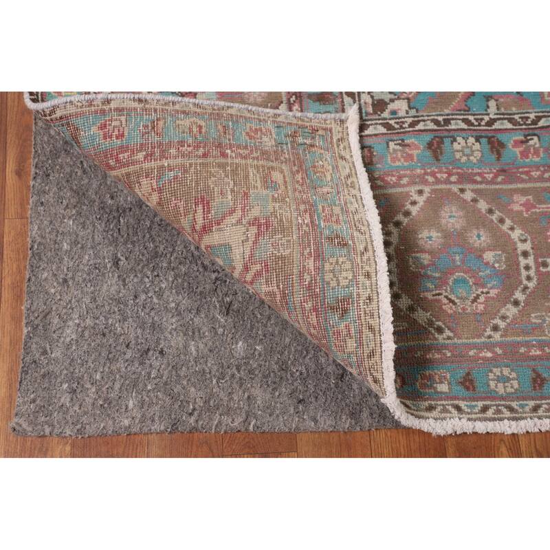 Pink Distressed Tabriz Persian Vintage Area Rug Handmade Wool Carpet - 9'9" x 12'11"