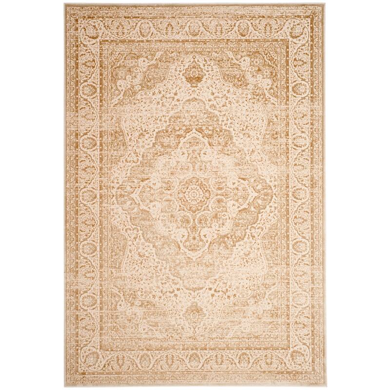 SAFAVIEH Noble Rakhi Modern Oriental Polyester Rug - 4' x 5'7" - Light Beige/Cream - Rectangle