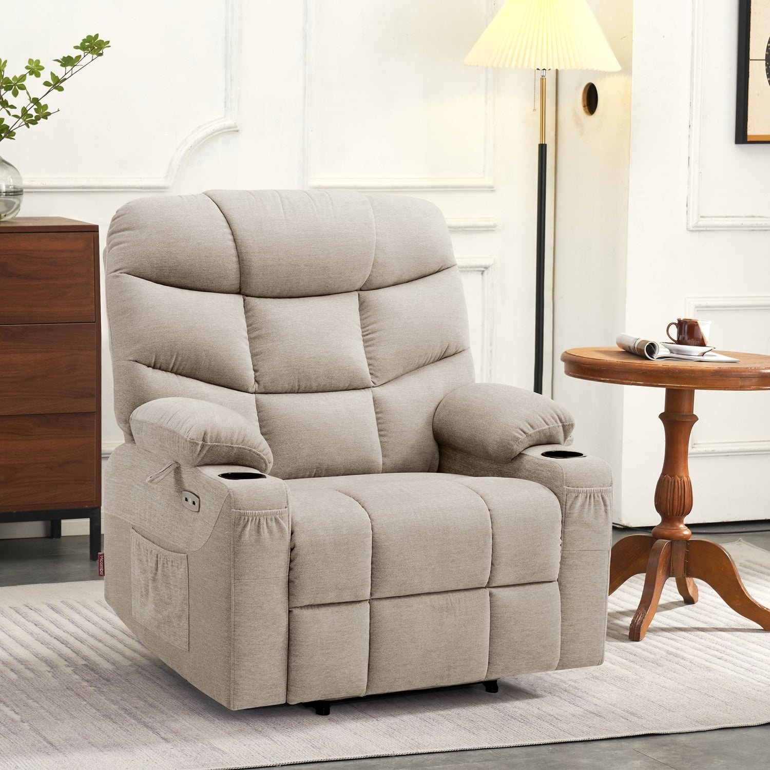 MCombo Wide Power Lift Recliner Chair with Extended Footrest for Big Elderly People, Fabric R7289
