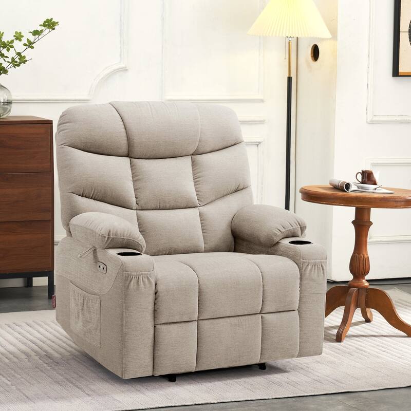 MCombo Wide Power Lift Recliner Chair with Extended Footrest for Big Elderly People, Fabric R7289 - Oatmeal