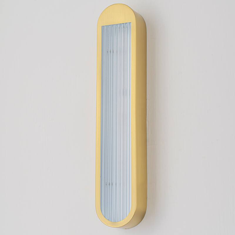 25.6" 1-Light Modern Brass/Black Linear Bathroom Vanity Light with Ribbed Glass Shade