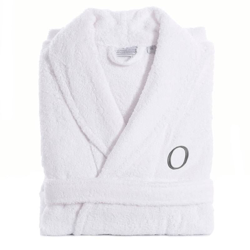 Authentic Hotel and Spa Unisex Turkish Cotton Terry Bath Robe with single letter Grey Monogram - Small/Medium - O