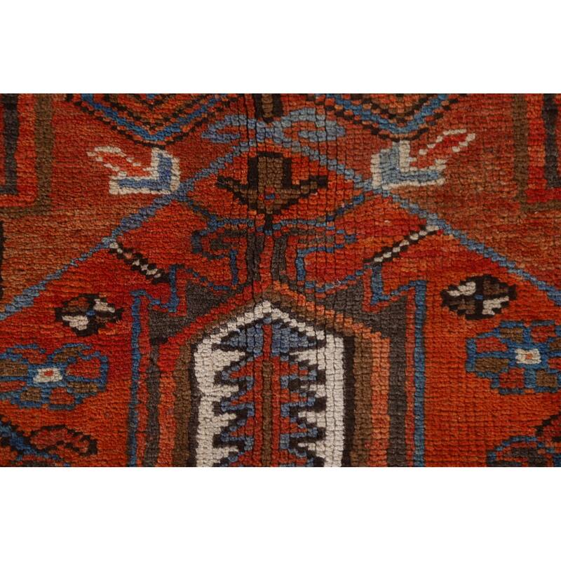 Hand Knotted Oriental 100% Wool Carpet Traditional Medallion Oranges & Rust Heriz Area Rug - 11' 4'' X 7' 11''