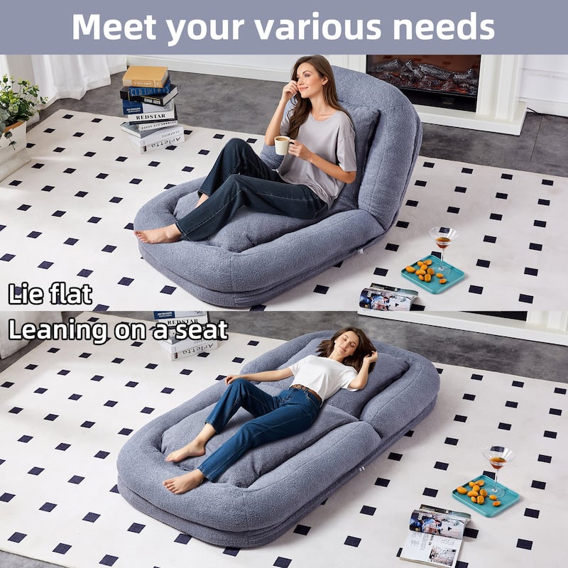 Folding Sofa Chair with 5 Adjustable Positions Plush Floor Lounge Chair for Gaming, Meditation, and Relaxation