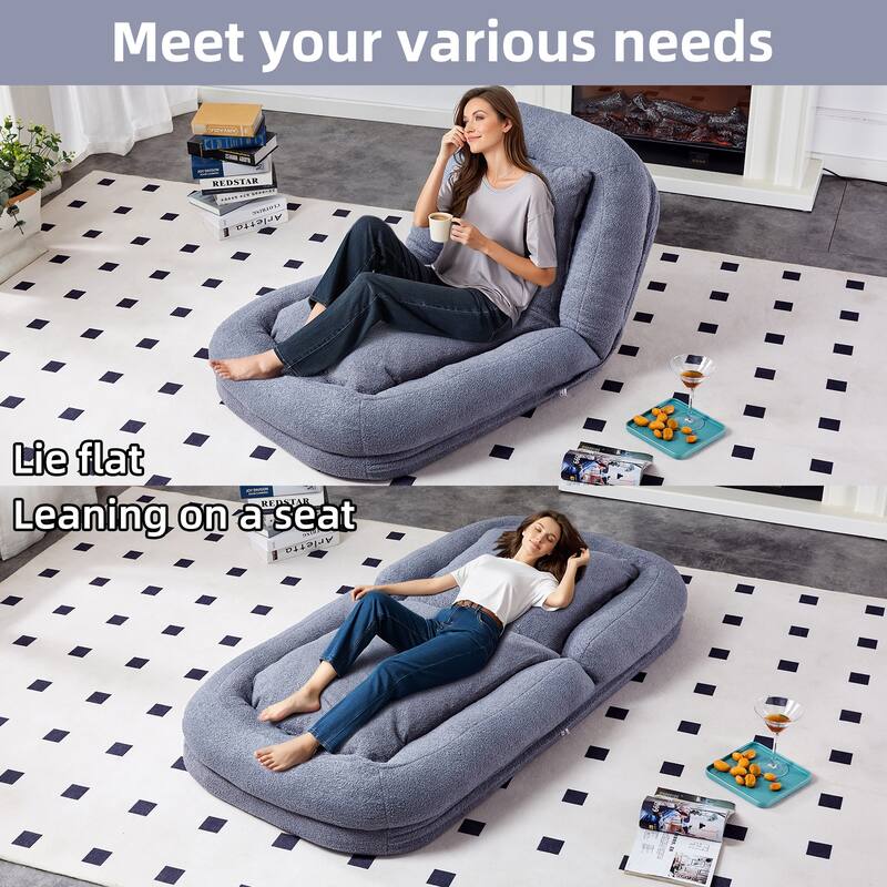 Folding Sofa Chair with 5 Adjustable Positions Plush Floor Lounge Chair