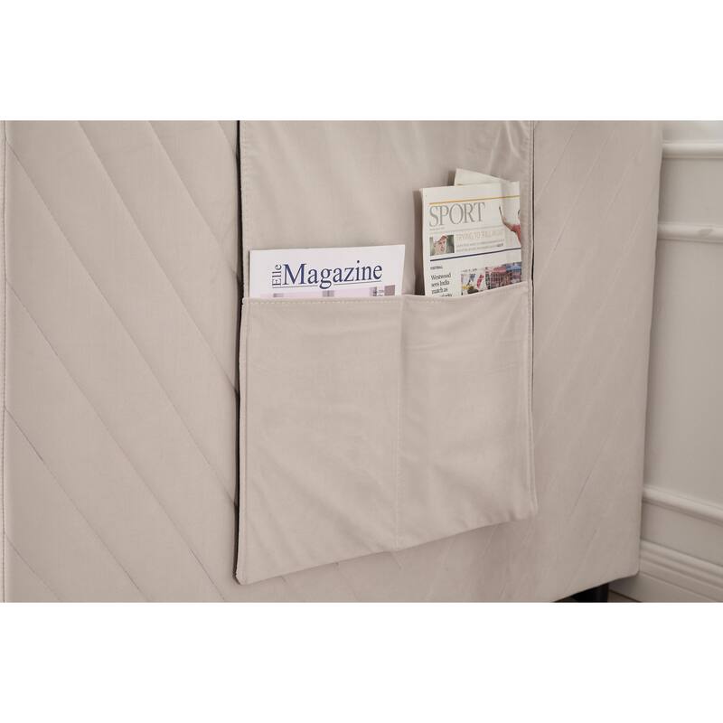 Twin Size Velvet Daybed with Trundle, USB Charging Port & Side Pockets, Modern Upholstered Sofa Bed with V-Pattern Backrest