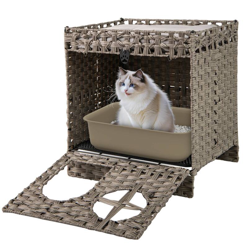 Costway Foldable 2-tier Rattan Cat Litter Box Enclosure with Litter - See Details