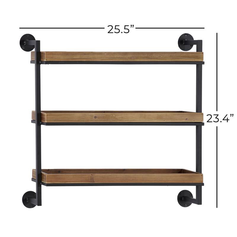 Brown Metal 3 Shelves Wall Shelf