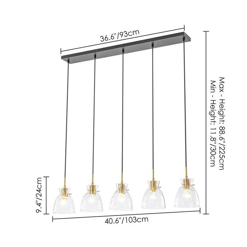 1/3/5-Light Modern Black & Gold Textured Glass Pendant Light - Adjustable Hanging Ceiling Fixture for Dining Room