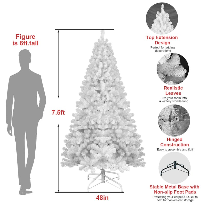White Christmas Tree with Memory Wire,Hinged Artificial PVC Tree, Easy Assembly Holiday Xmas Tree(Ornaments Not Included)