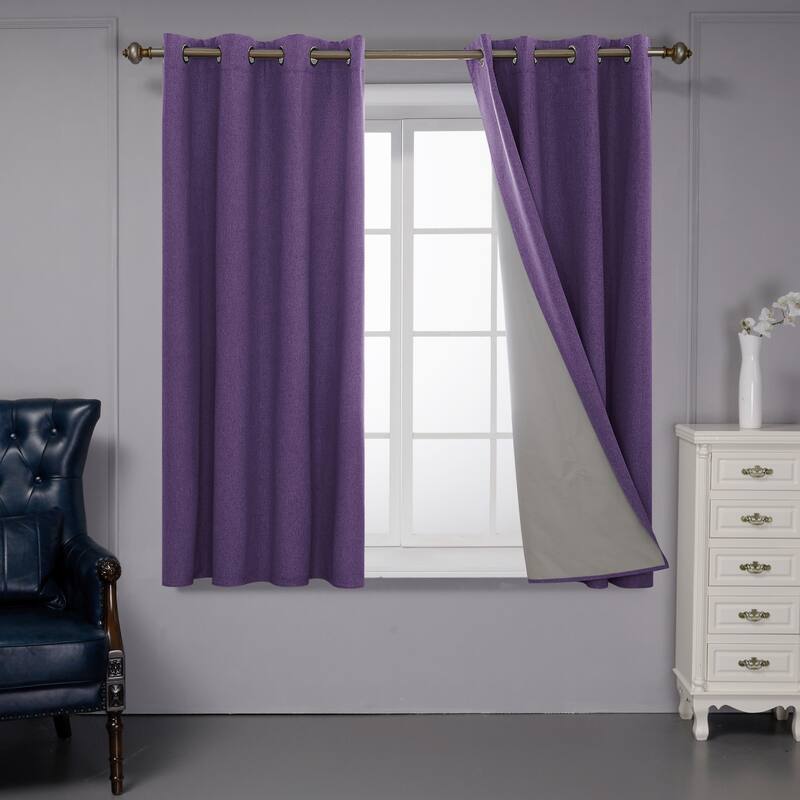 Deconovo Faux Linen Total Blackout with Coating Curtains (2 Panel) - 52W x 72L - Purple Grape
