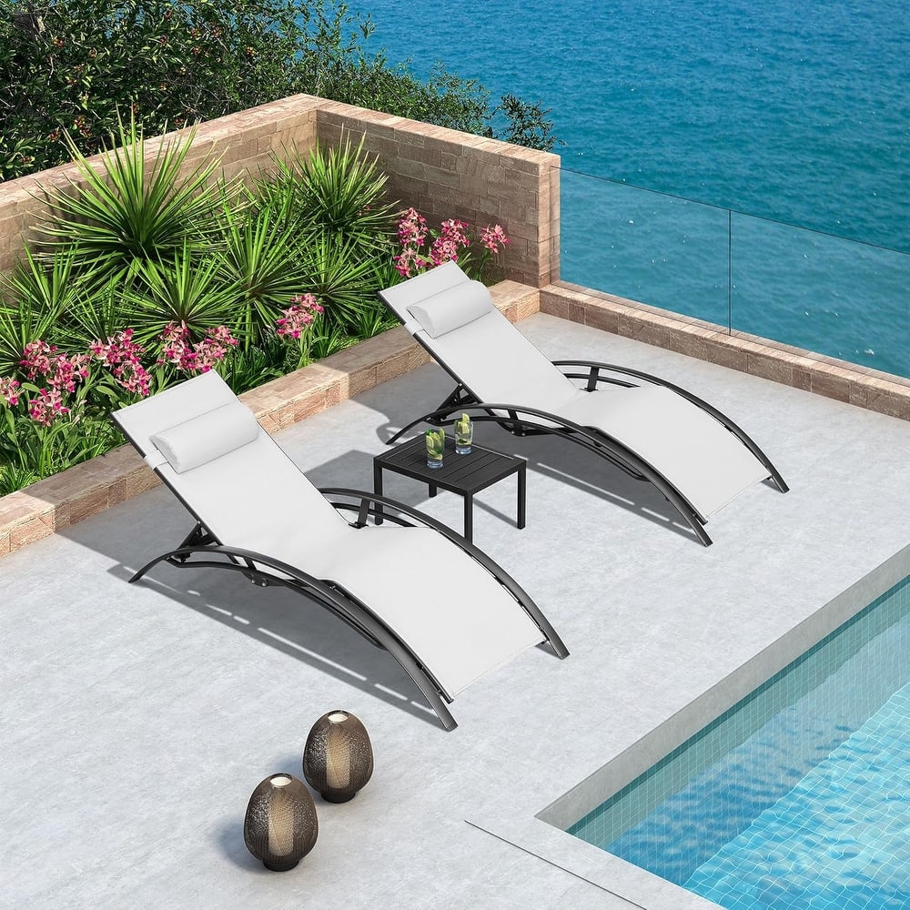 PURPLE LEAF Patio Chaise Lounge Set Outdoor Beach Pool Sunbathing Lawn Lounger Recliner Chair Side Table Included