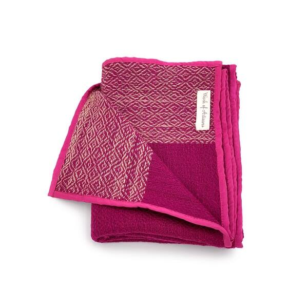 slide 2 of 3, Work of Artisans Wool Woven Baby Blanket - Purple w/ Natural Brown Border
