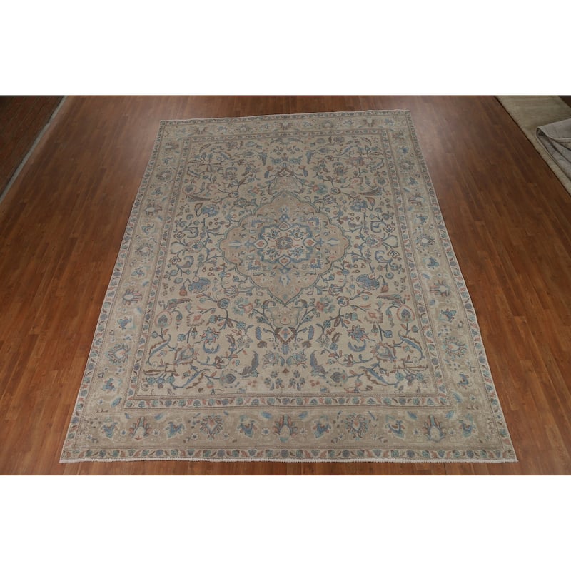 Traditional Tabriz Persian Rug Handmade Beige Wool Carpet - 9'2"x 12'4"