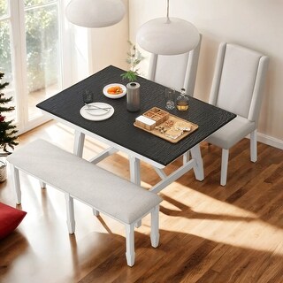 6-Piece Extendable Dining Table & 4 Upholstered Chairs &1 Bench Set for ...