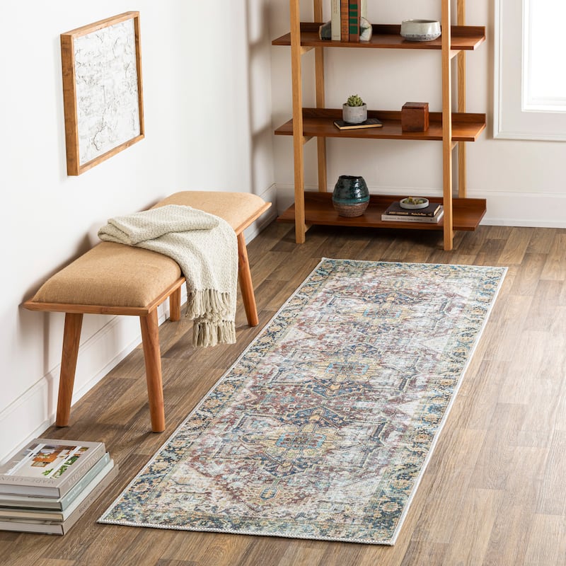 Livabliss Ikaia Traditional Medallion Machine Washable Area Rug - 2' 7" x 10' - Brown/Green