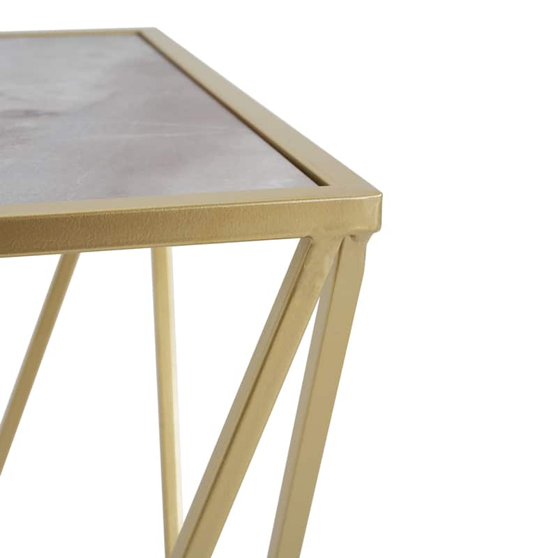 Constructed With A Sturdy Iron Frame And A Durable Tempered Glass Surface Creative Simple Glass Side Table,Gold+White Color
