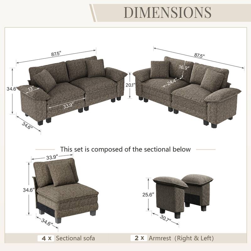 MAISON ARTS 2-Piece Living Room Sofa Set, Comfy 3/4/5-Seater Modular Loveseat & Armchair with Throw Pillows