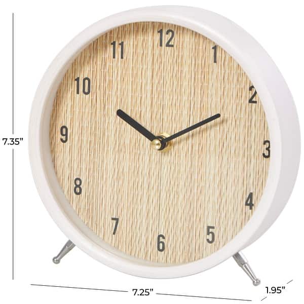 dimension image slide 0 of 2, Light Brown Wood Woven Clock Chevron Patterned or White Frame with Silver Legs