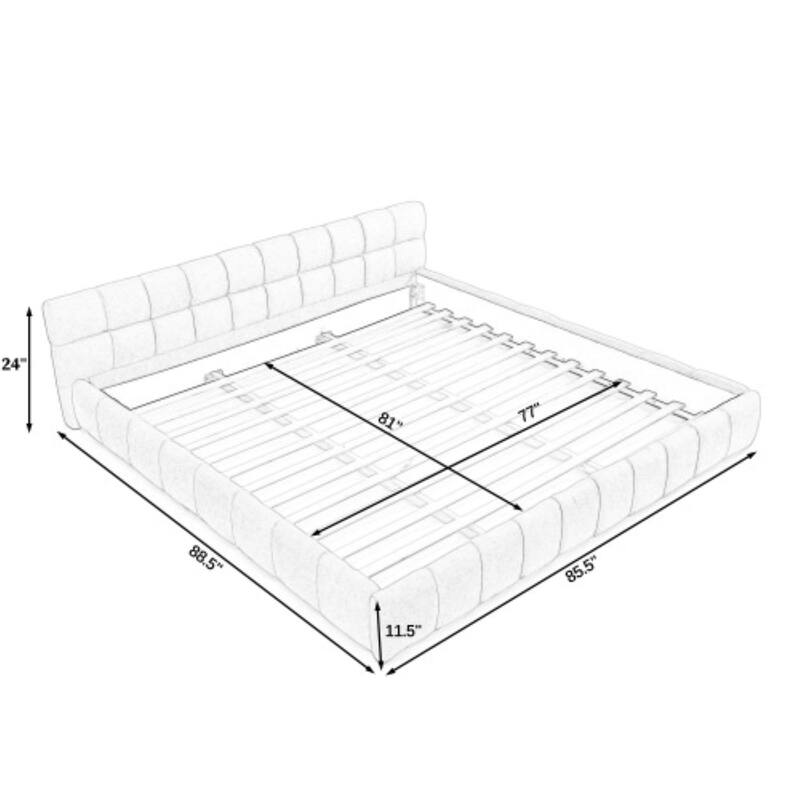 King Upholstered Platform Bed Frame with Thick Chenille Fabric, Grounded Modern Bed with Headboard, No Box Spring Needed