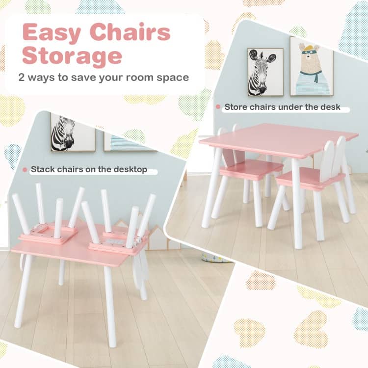 3 Pieces Kids Table and Chairs Set for Arts Crafts Snack Time - 24.5" x 24.5" x 17"