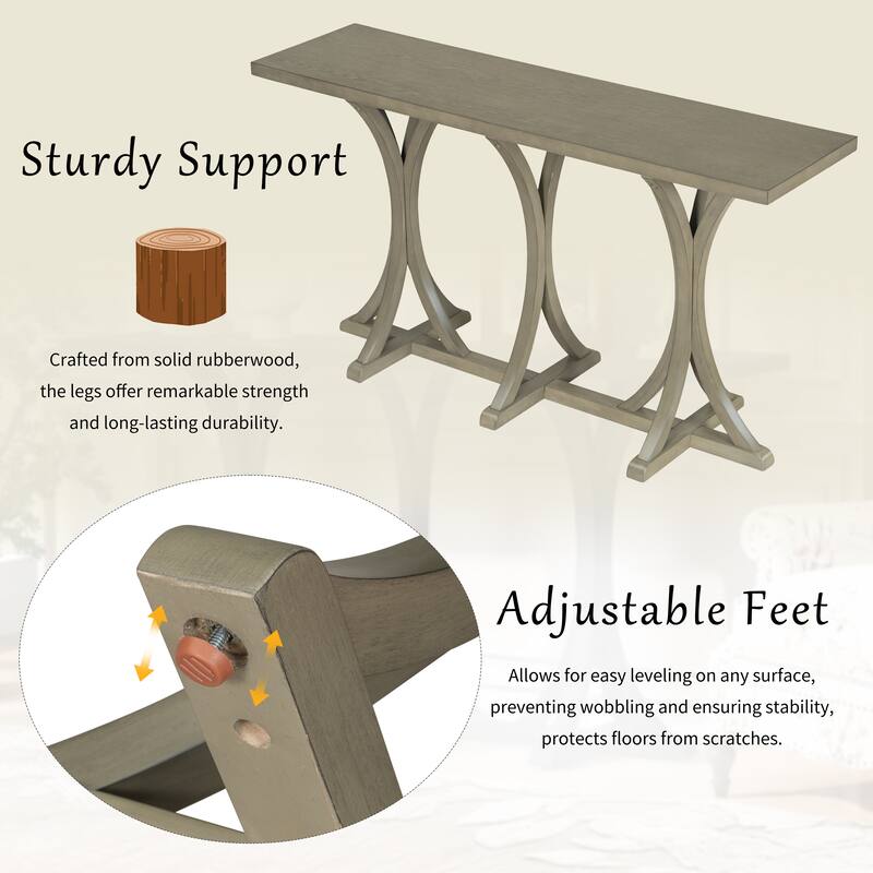 Oak Veneer Top Console Table with Curved Legs, Wooden Entryway Table Accent Table for Living Room Hallway