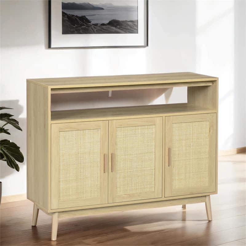 Sideboard Buffet Cabinet with Rattan Doors and Adjustable Shelves