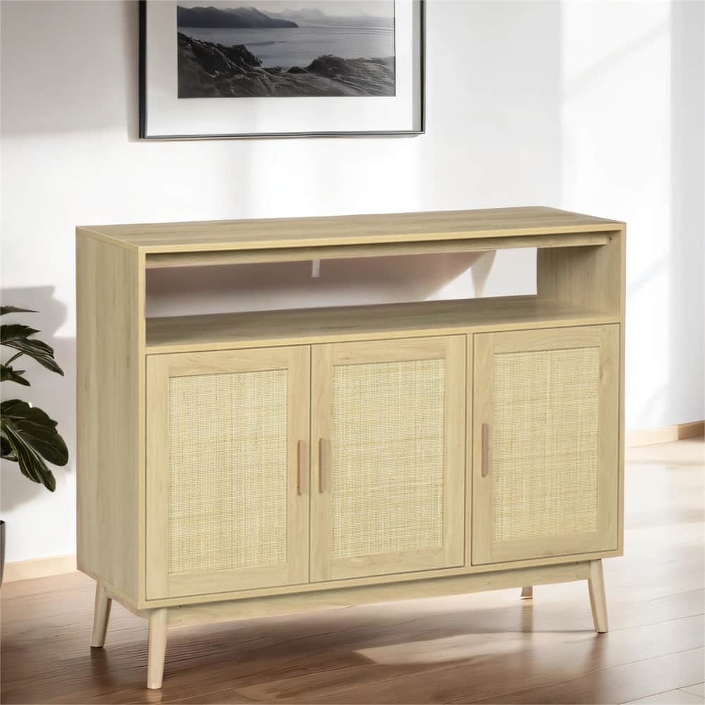 Sideboard Buffet Cabinet with Rattan Doors and Adjustable Shelves