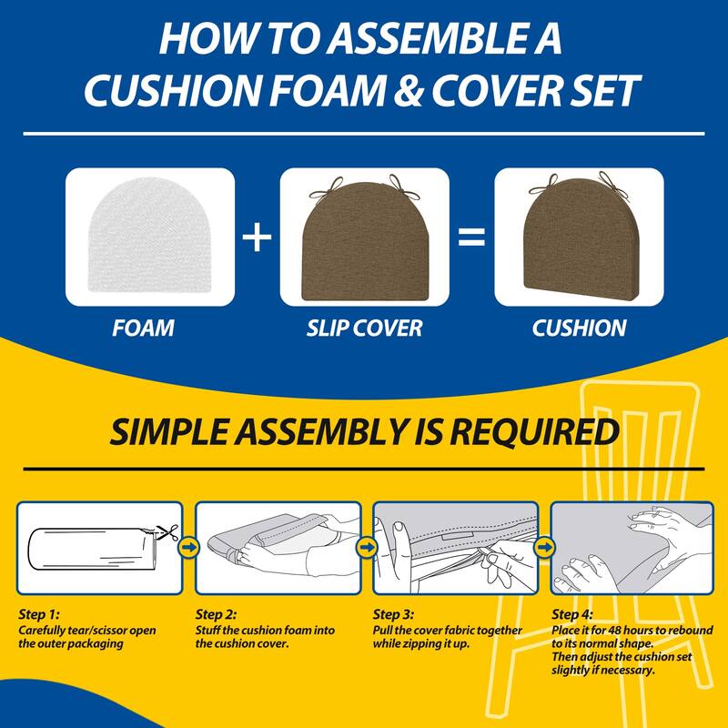 AAAAAcessories 17 in. X 16 in.Indoor Strap Non-slip Chair Cushion for Multi-scenario Setups (2 Pack) - N/A