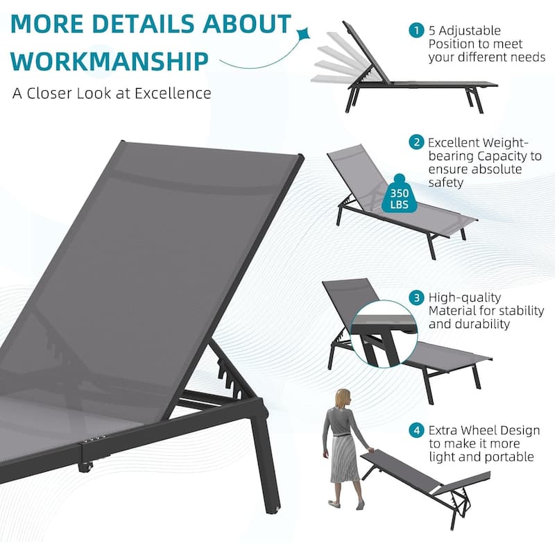AECOJOY Adjustable Patio Aluminum Lounge Chairs for Outside