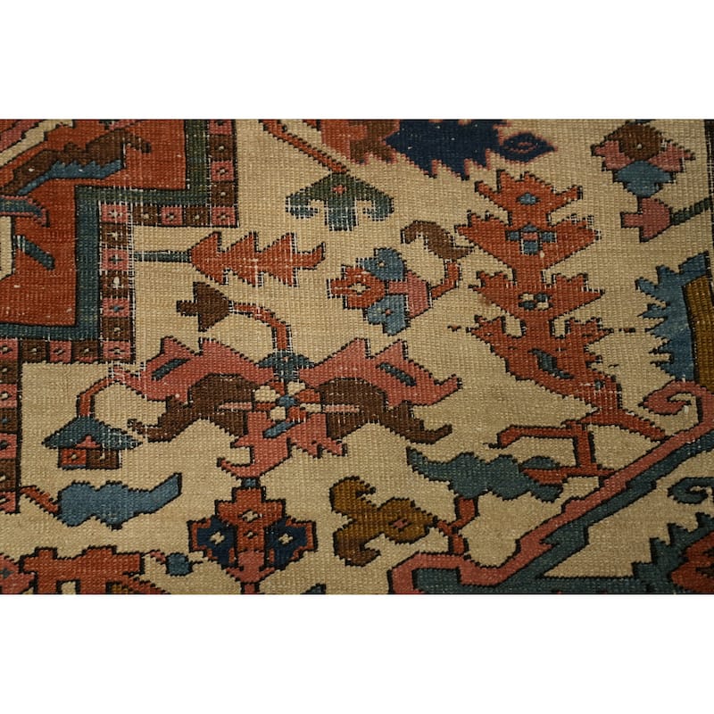 Hand Knotted Oriental 100% Wool Carpet Traditional Medallion Oranges & Rust Heriz (serapi) Area Rug - 13' 8'' X 10' 0''