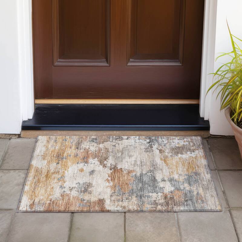 Machine Washable Indoor/Outdoor Abstract Blend Chantille Rug - Paprika - 1'8" x 2'6"