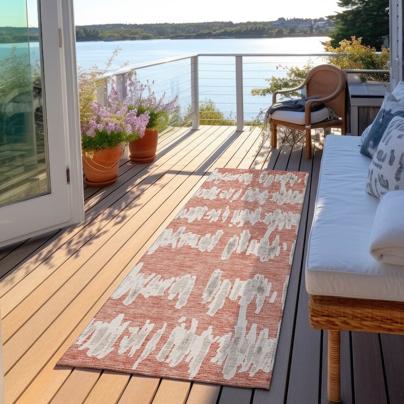 Machine Washable Indoor/ Outdoor Chantille Abstract Contemporary Rug - Salmon - 2'3" x 7'6"