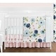 preview thumbnail 1 of 4, Sweet Jojo Designs Navy Blue and Pink Watercolor Floral Girl 4pc Nursery Crib Bedding Set - Blush Green White Shabby Chic Flower