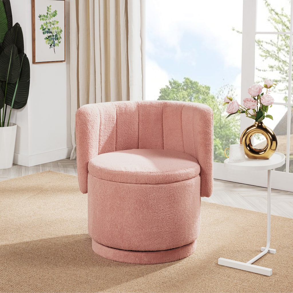Boucle Swivel Chair with Storage Base