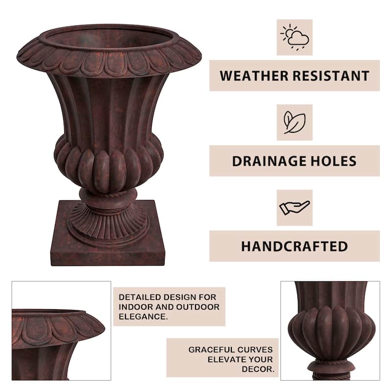 Lotus Elegant Urn Planter Pot in Fiberstone and MgO Clay with Drainage Holes for Indoor Outdoor Home Office Yard Patio Decor