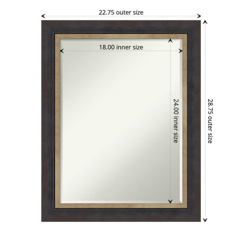 Hammered Charcoal Tan Half-Inch-Beveled Wood Bathroom Wall Mirror - Hammered Charcoal Tan - Glass Size 18x24 - Hammered Charcoal Tan