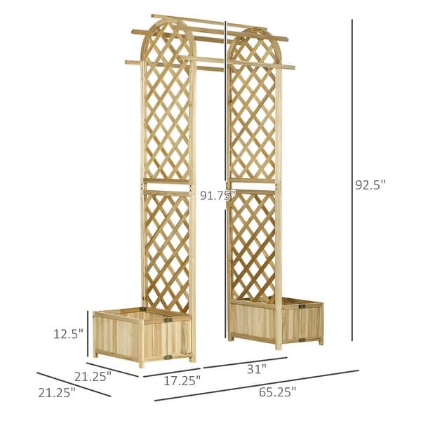 Outsunny 7.5FT Garden Arch Trellis with Foldeable Planter Boxes for Climbing Vines, Outdoor Wooden Garden Arbor