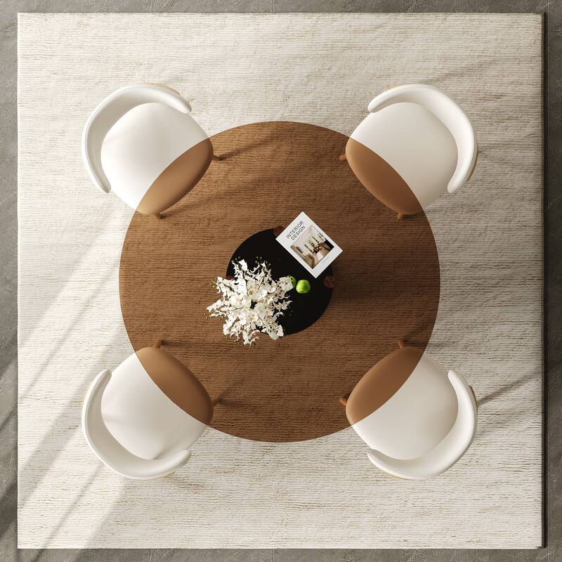 5 Piece Round Dining Table Set Tempered Glass Top Stainless Steel Base 4 Chairs