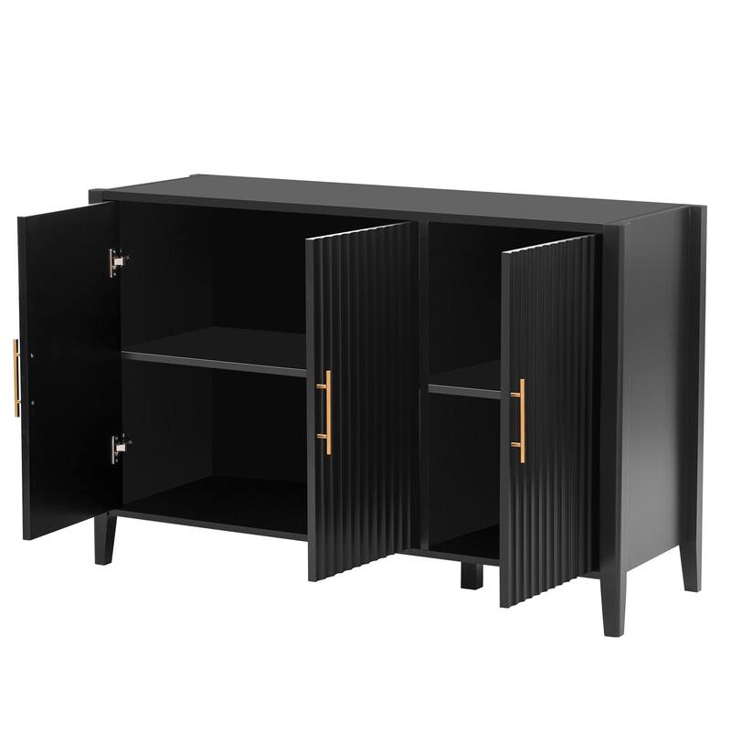 Stylish 3-Door Sideboard Buffet Cabinet with Vertical Pattern & Metal Handles for Hallway & Living Room